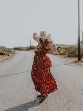 Free the Roses Red Polka Dot Sleeveless Maxi Dress with Tie Waist